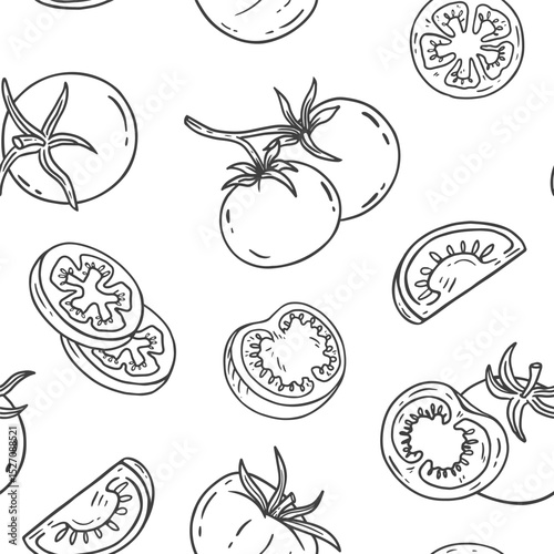 seamless pattern with tomato. Hand drawn vegetable. Simple outline background for web design, product packaging, napkins, backdrops. Vector