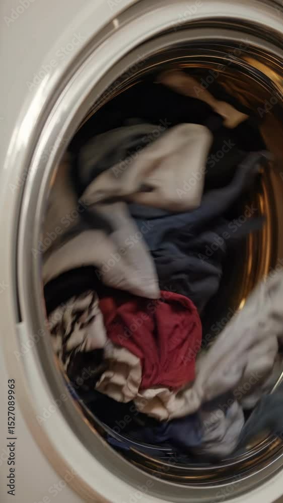 Cleaning clothes in the laundry machine during an evening routine at home Cleaning clothes in the laundry machine during an evening routine at home