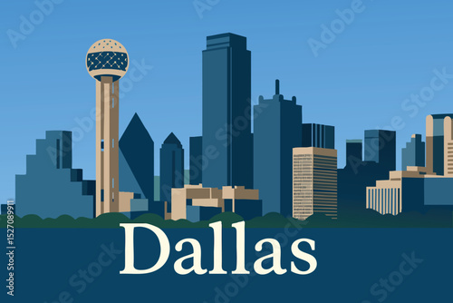 Dallas Skyline with the Reunion Tower at Dusk.eps