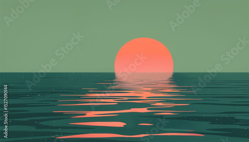 A tranquil sunset reflected on the sea surface in an artistic painting.