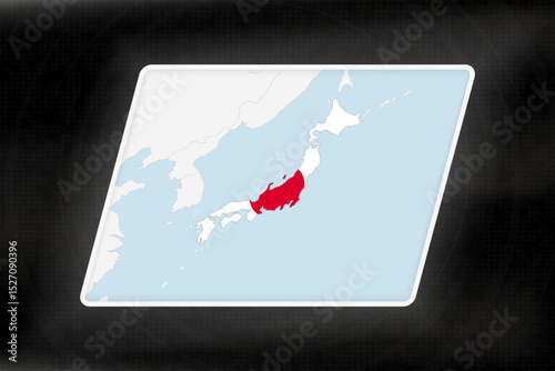 Japan Highlighted in Flag Colors on Geographic Map.