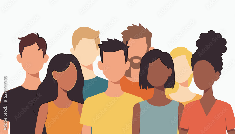 Diverse group of people standing together with neutral expressions Diverse group of people standing together with neutral expressions
