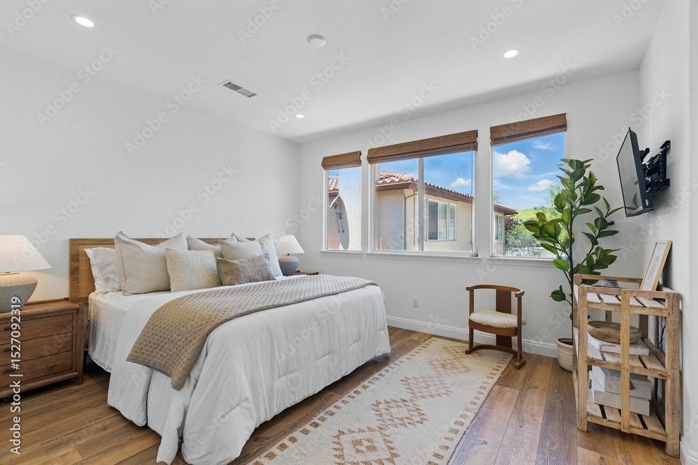 Fototapeta premium Bright Bedroom with Natural Tones