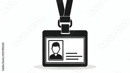 Black and White Identification Badge with Lanyard for Security Access