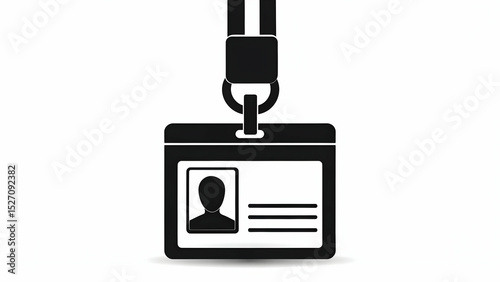 Black and White Identification Badge with Lanyard for Security Access