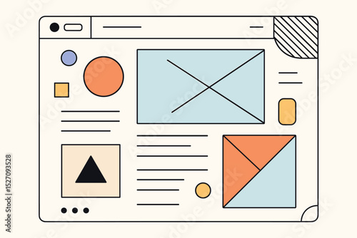Website wireframe and UI/UX design kit. Abstract browser window with layout elements. User interface prototype for web page development. Digital business technology concept vector.