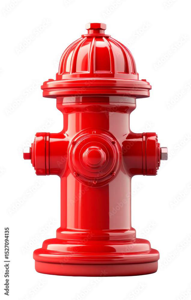 Fototapeta premium Fire hydrant close-up urban setting object bright red color studio environment isolated on transparent background