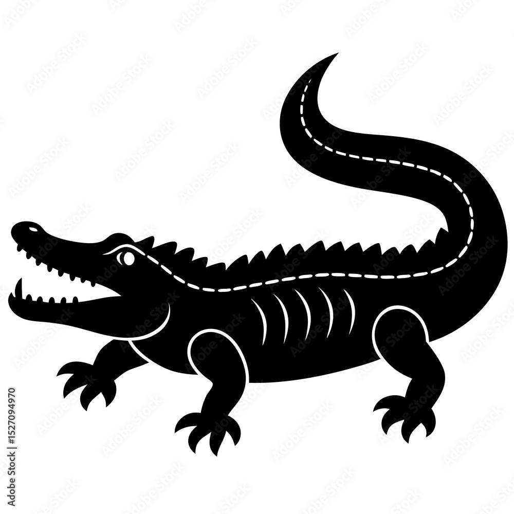 Obraz premium Black silhouette of a crocodile reptile animal