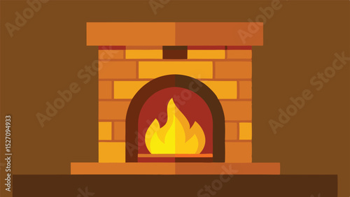 Simple and stylized cartoon fireplace with burning fire and vector illustration