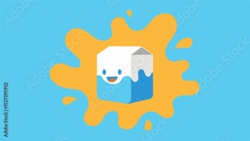 Smiling milk carton illustration in a colorful abstract composition for playful designs
