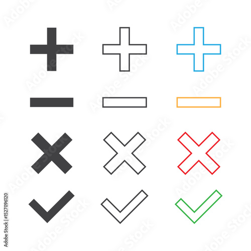 Plus - Minus And Check Mark Icon Set Vector Design. 