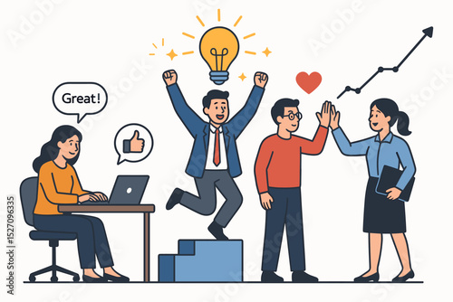Boosting employee engagement and motivation at work, team collaboration and success, business teamwork celebration, creative idea and productivity growth, office achievement concept vector