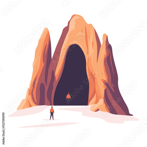 Cave Exploration 2D flat vector illustration, isolated on a white background.