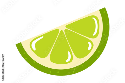 Lime wedge with green peel and juicy segments. Cartoon flat Vector illustration on white background