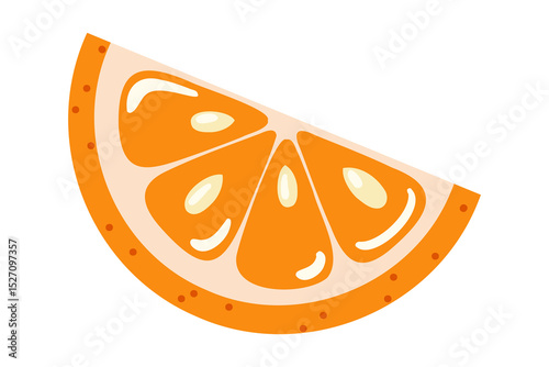 Orange slice with juicy texture and seeds inside. Cartoon vector illustration on white background