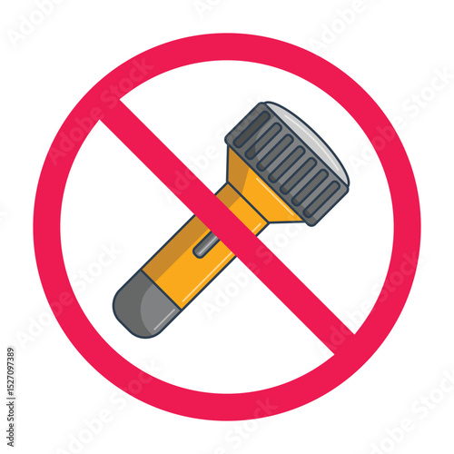 Forbidden sign with flashlight icon, no torch light allowed sign, flashlight prohibition icon vector, don't use flashlight sign
