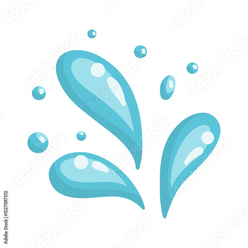 Water splash with blue droplets in different sizes. Cartoon Vector isolated illustration on white background