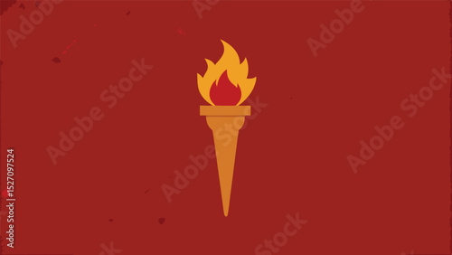 Stylized torch illustration burning flames with a textured red background graphic element