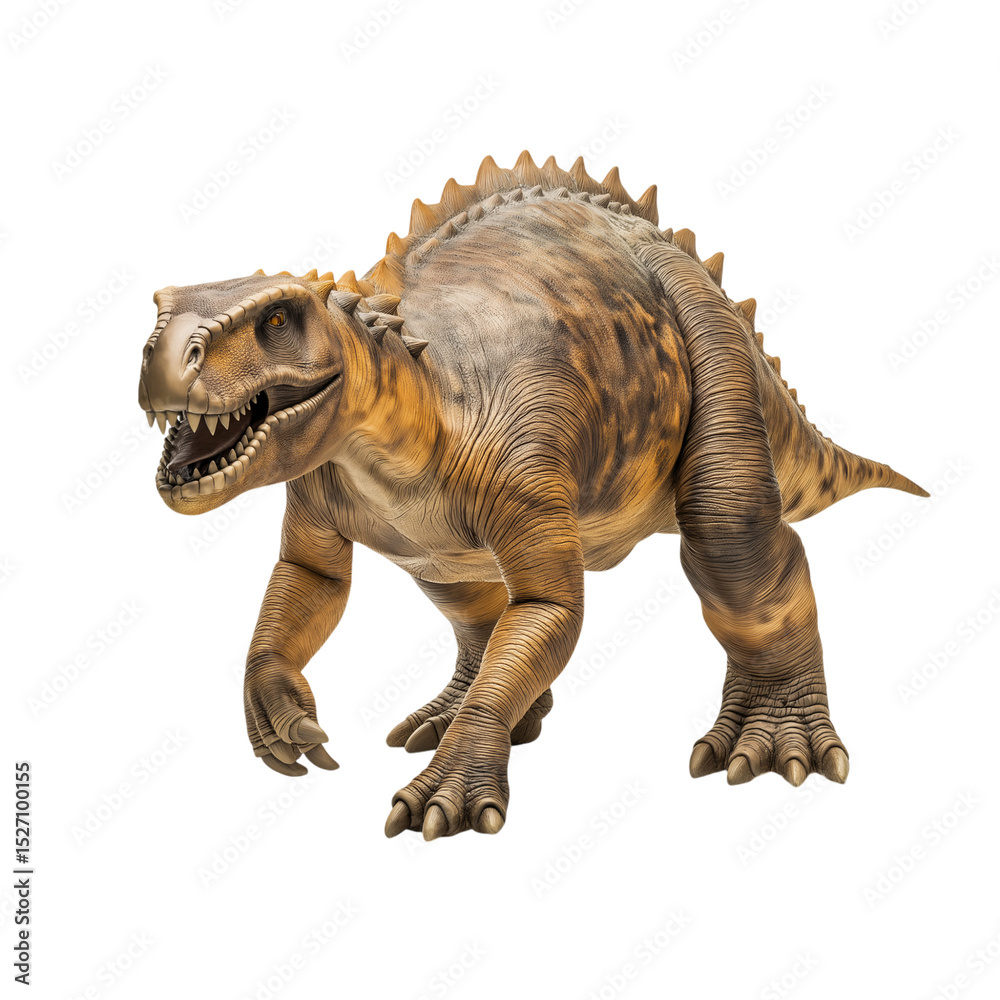 Side view of an Anteosaurus, a massive extinct therapsid from the Middle Permian era, isolated on a white background, displaying its large skull, sharp teeth Side view of an Anteosaurus, a massive extinct therapsid from the Middle Permian era, isolated on a white background, displaying its large skull, sharp teeth