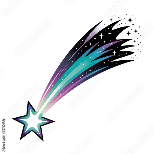 Colorful star trail cosmic design element night sky galaxy background on transparent background blue