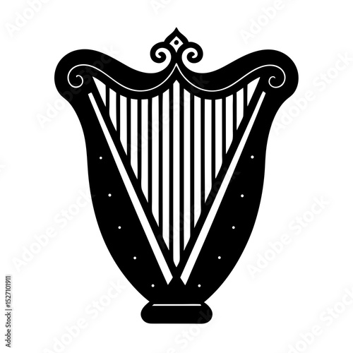 Black and white harp illustration design