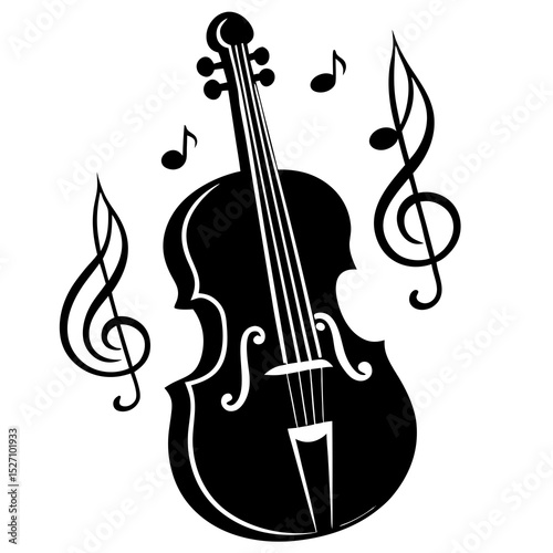 Black and white violin with musical notes illustration