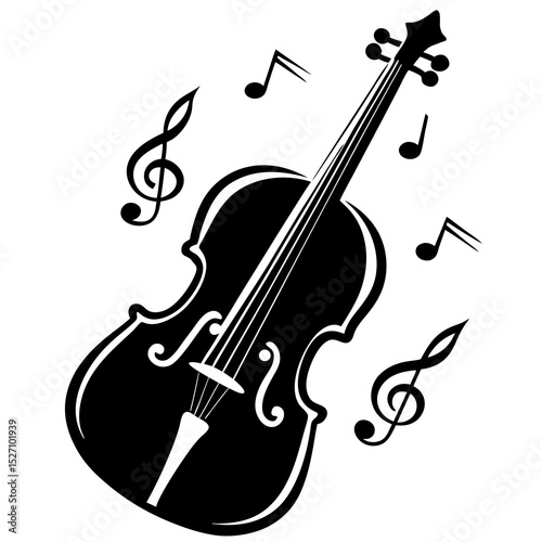 Black and white violin with musical notes illustration