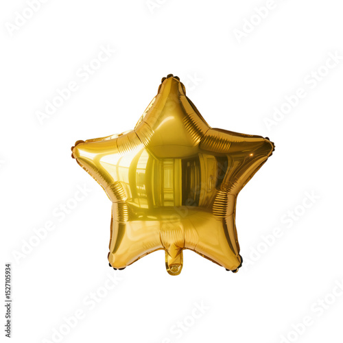 Golden star shaped balloon isolated on festive decoration air joy fun on transparent background