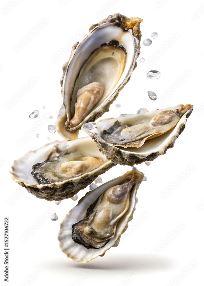 Naklejka premium Elegant Composition of Fresh Oysters on the Half Shell with Ice Crystals