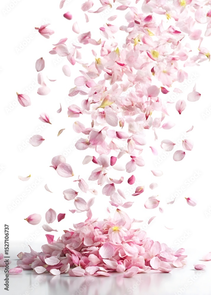 Fototapeta premium Elegant display of falling pink flower petals on a pristine white background