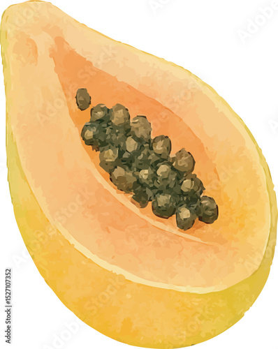 Watercolor Papaya Illustration – Hand Painted Tropical Fruit Clipart on White Background | Generative AI