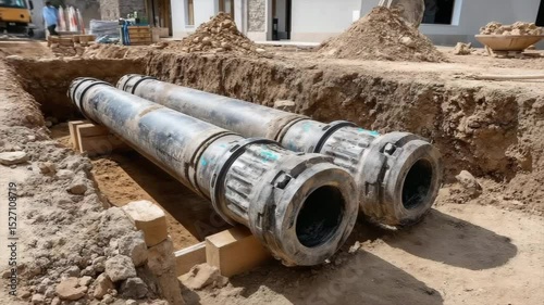 Wallpaper Mural Large tubes in trench for plumbing system in urban area Torontodigital.ca