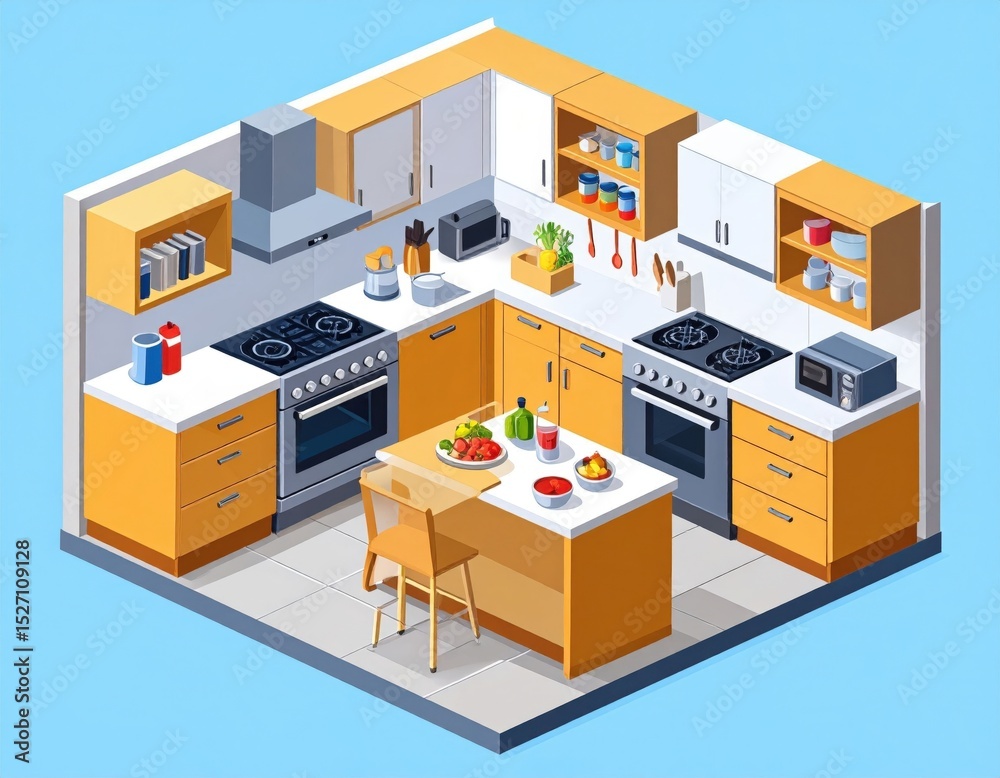 Isometric View Of Modern Kitchen Interior Design