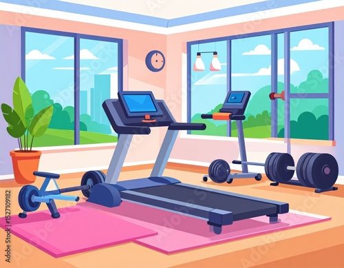 Home Gym Interior With Treadmill Exercise Equipment