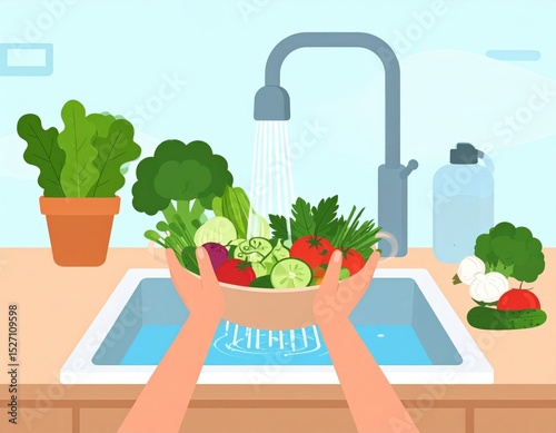 Washing Vegetables In Kitchen Sink