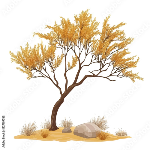 A Tamarisk Tree 2D flat vector illustration, isolated on a white background.