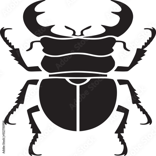 A black silhouette of a stag beetle with large mandibles isolated on a white background illustration