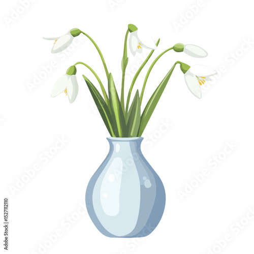 2D flat A Snowdrop In A Vase vector illustration, isolated on a white background.