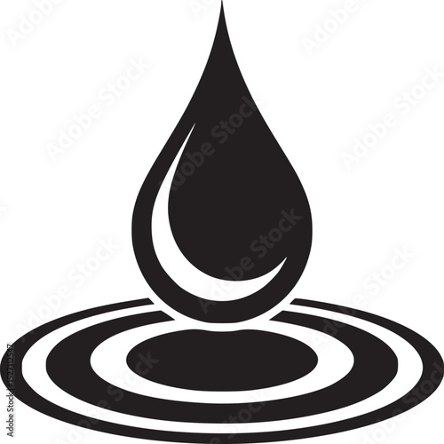 Isolated graphic of a dark green water droplet creating ripples on a white background illustration