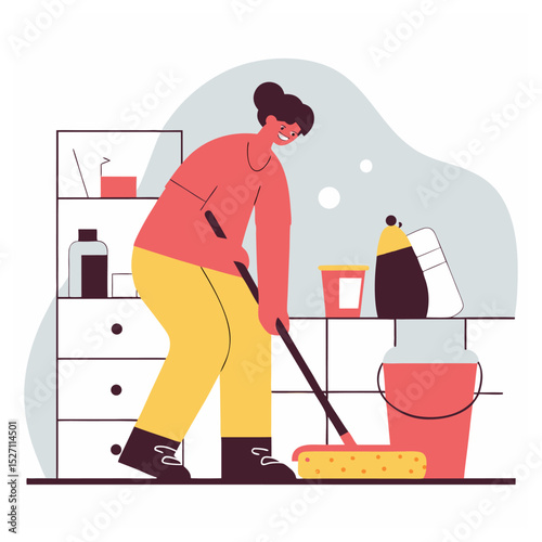 Woman Mopping Floor