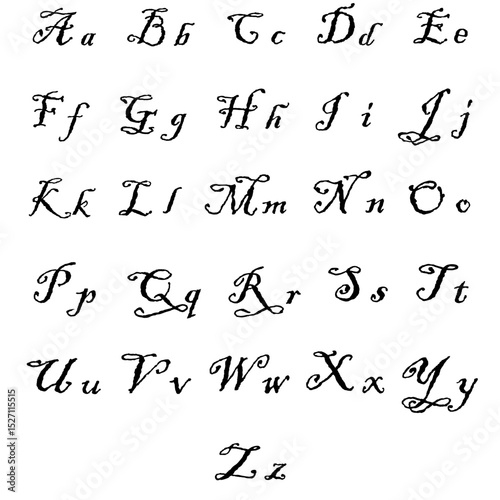 Gothic calligraphy font. Vintage letter style. Decorative script alphabet. Vector ornate symbol.