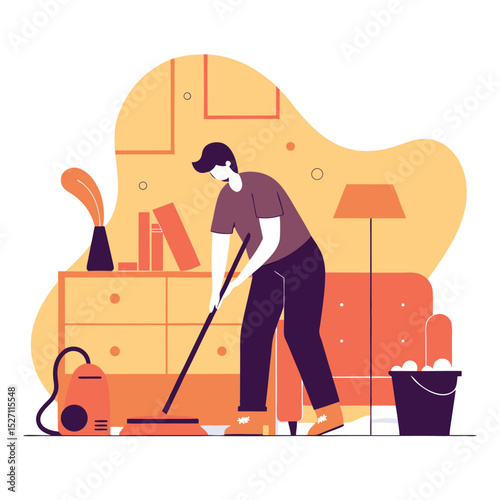 Man Cleaning Living Room