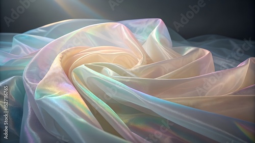 Elegant draped iridescent fabric pastel colors soft texture background