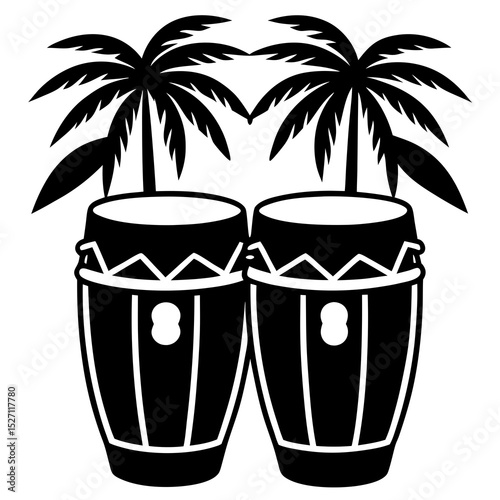 Tropical conga drums under palm trees
