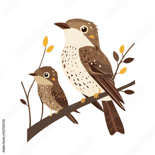 A Mother Cuckoo With Her Kid 2D flat vector illustration, isolated on a white background.