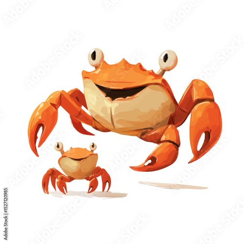 A Mother Crab With Her Kid illustration vector 2D flat, isolated on a white background.
