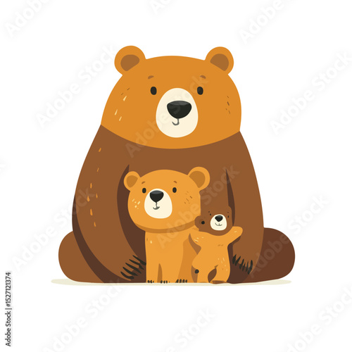 2D flat A Mother Bear With Her Kid vector illustration, isolated on a white background.
