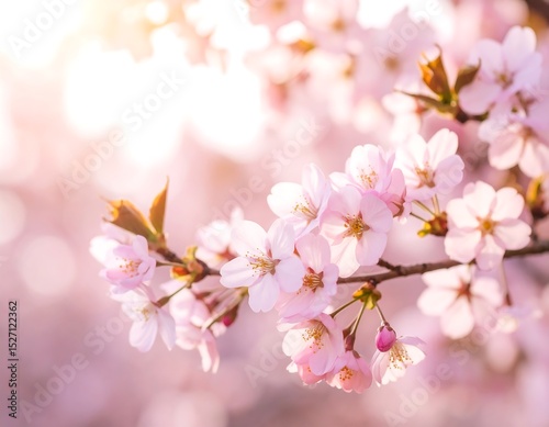 Beautiful cherry blossoms in soft sunlight