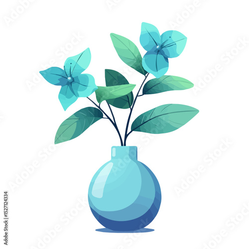 A Jade Vine Flower In A Vase 2D flat vector illustration, isolated on a white background.