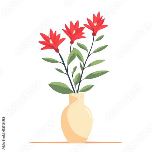 2D flat A Indian Paintbrush In A Vase vector illustration, isolated on a white background.